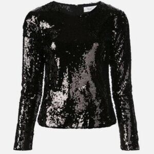 RACIL Black Sequin Long Sleeve Jewel Neck Top Holiday NYE Cocktail Party Sz M